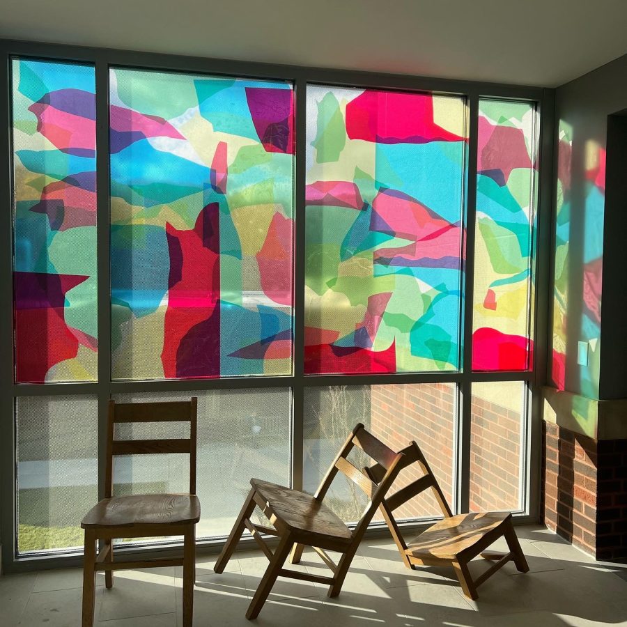 Stained glass and chair artwork featured in new visual arts center. Photo taken by Izzy Rosales 23.